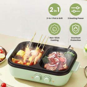 2-in-1 Electric Hot Pot & Grill Combo, Dual Separate Temperature Control, Non-Stick Die-Cast Aluminum, Overheat Protection