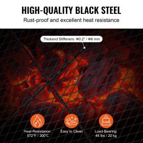 X-Marks Fire Pit Grill Grate, Round Cooking Grate, Heavy Duty Steel Campfire BBQ Grill Grid with Handle and Support X Wire