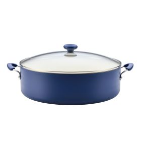 Easy Clean 14 Inch Ceramic Nonstick Large Family Pan / Saute Pan with Glass Lid, 10.5 Quart Capacity, Dishwasher Safe, Blue