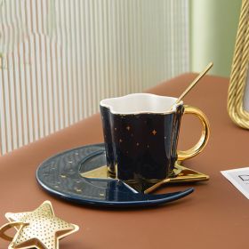 Creative Ceramic Cup With Star And Moon Saucer (Option: blue)