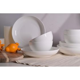 Setaria Bone China Dinnerware Set, 12 Pieces, Service For 4, Plates, Dishes, Bowls Set, Microwave And Dishwasher Safe, Ivory White With Narrow Cu (Option: Ivory White)