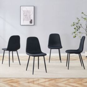 Luxury Simple Chair - Set Of 4 BLACK Linen-Cotton Material High Resilience Dining Chair With Metal Black Leg.Integral Metal Leg Architecture,Suit (Option: Black)