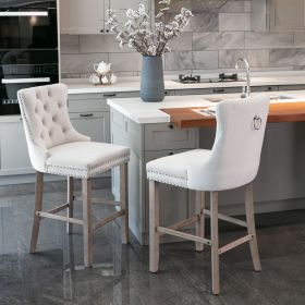 Contemporary Velvet Upholstered Barstools with Button Tufted Decoration and Wooden Legs, and Chrome Nailhead Trim, Leisure Style Bar Chairs,Bar s (Color: as Pic)