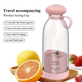 350ml Electric Juicer Blender Mini Portable Blender Bottle USB Rechargeable Fruit Mixers Juicers Multifunction Juice Maker Machine Food Milkshake (Color: Pink)